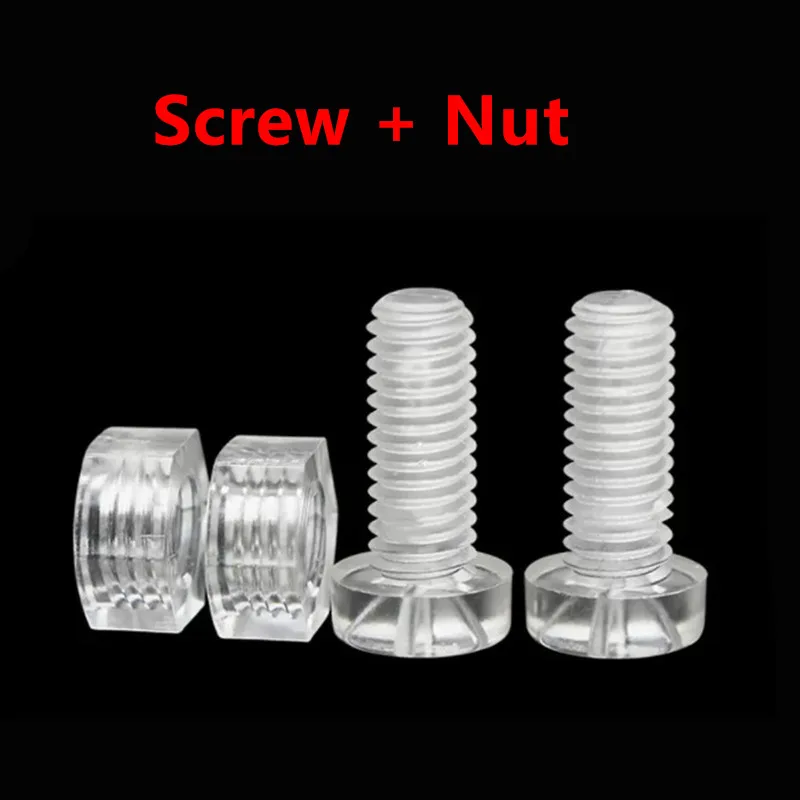 50sets Acrylic Clear Plastic Nylon M2.5 M3 M4 M5 M6 Transparent Round Phillips Head Screw Bolt + Nut
