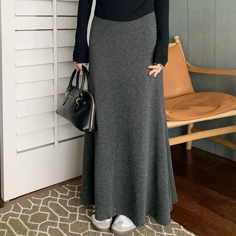 Lady Classic Hip Wrap Knitted Skirts Female Retro High Waisted A-line Dress Women Korean Designer Thin Fish Tail Skirts