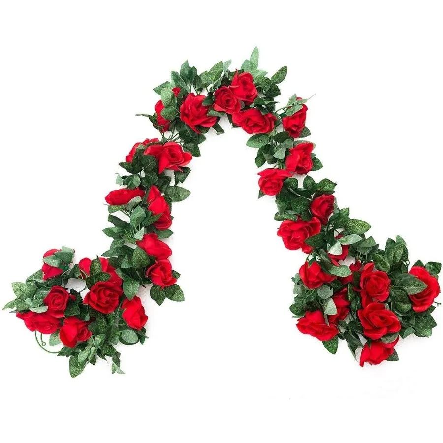 2 Pack 16FT Artificial Rose Vine Flowers Plants Fake Flower Vine for Wedding Home Garden Craft Art Decor Valentine's Day Mother
