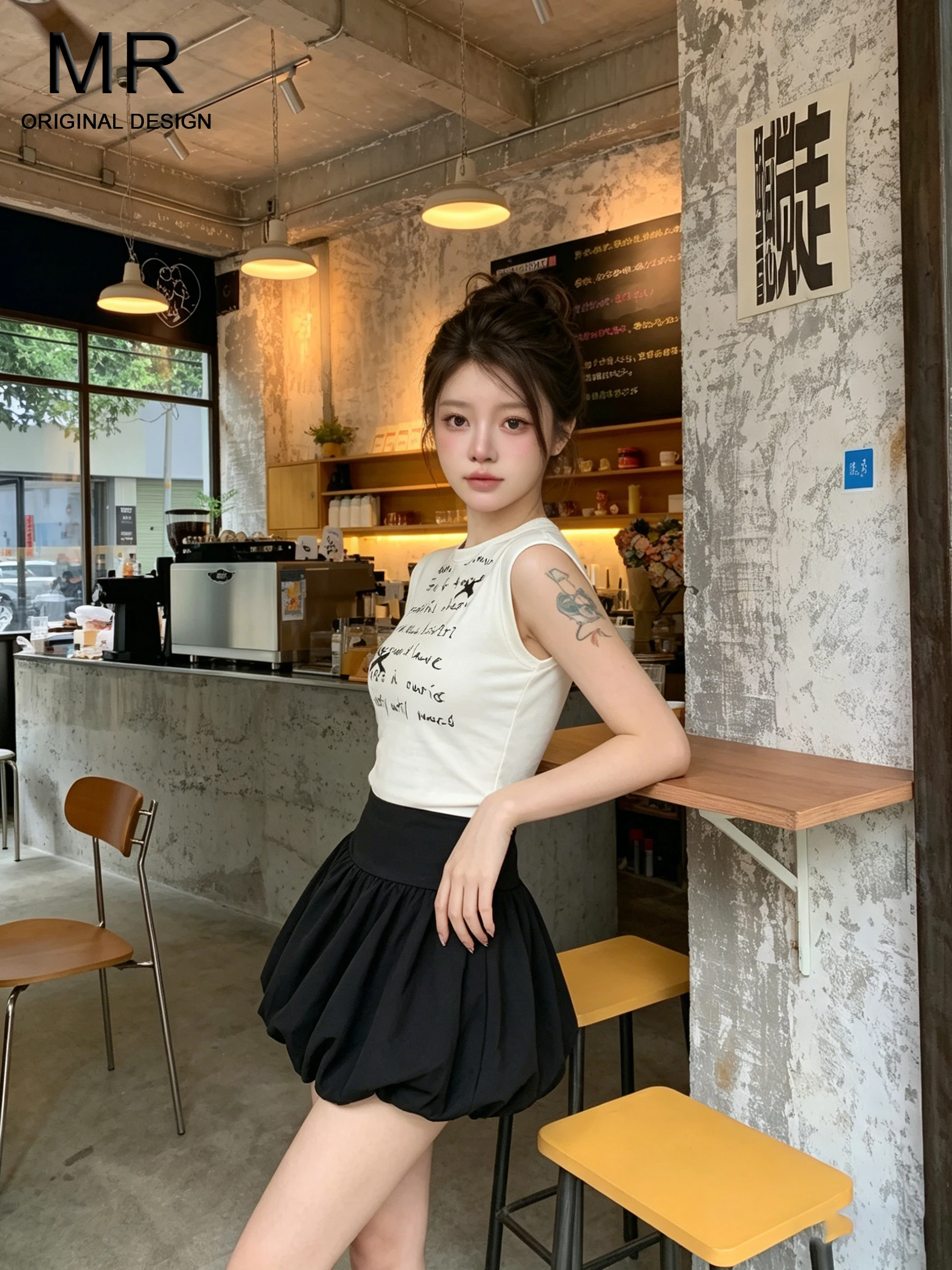 

Black Flared A-Line Skirt Women's Spring Summer New Style Ballet Sweet High Waist Pleated Skirt Casual Style Half Body S...