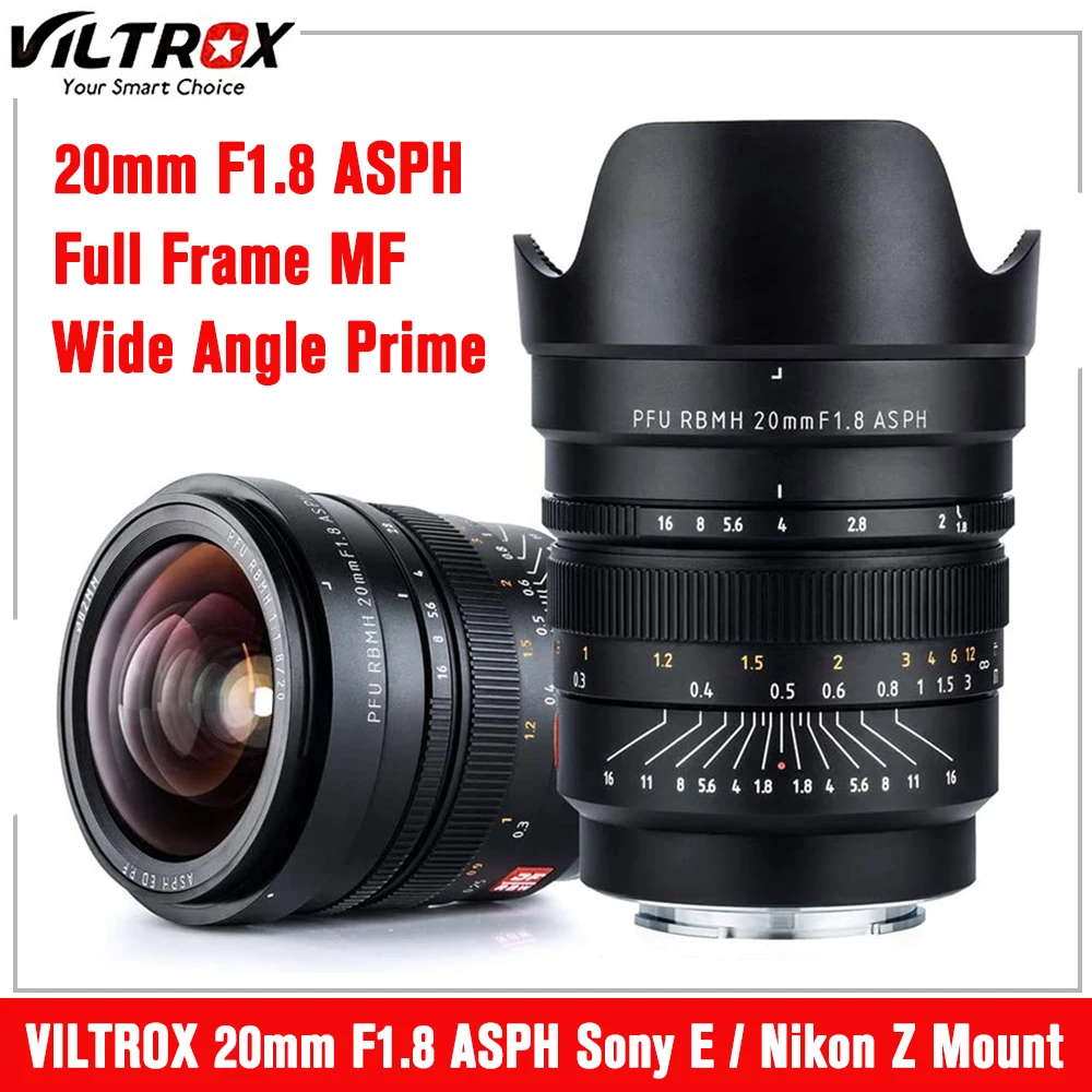 VILTROX 20mm F1.8 ASPH Full Frame MF Wide Angle Prime Fixed Focus Lens for Sony E Mount Nikon Z Mount Mirrorless A7M3 A7S Lens