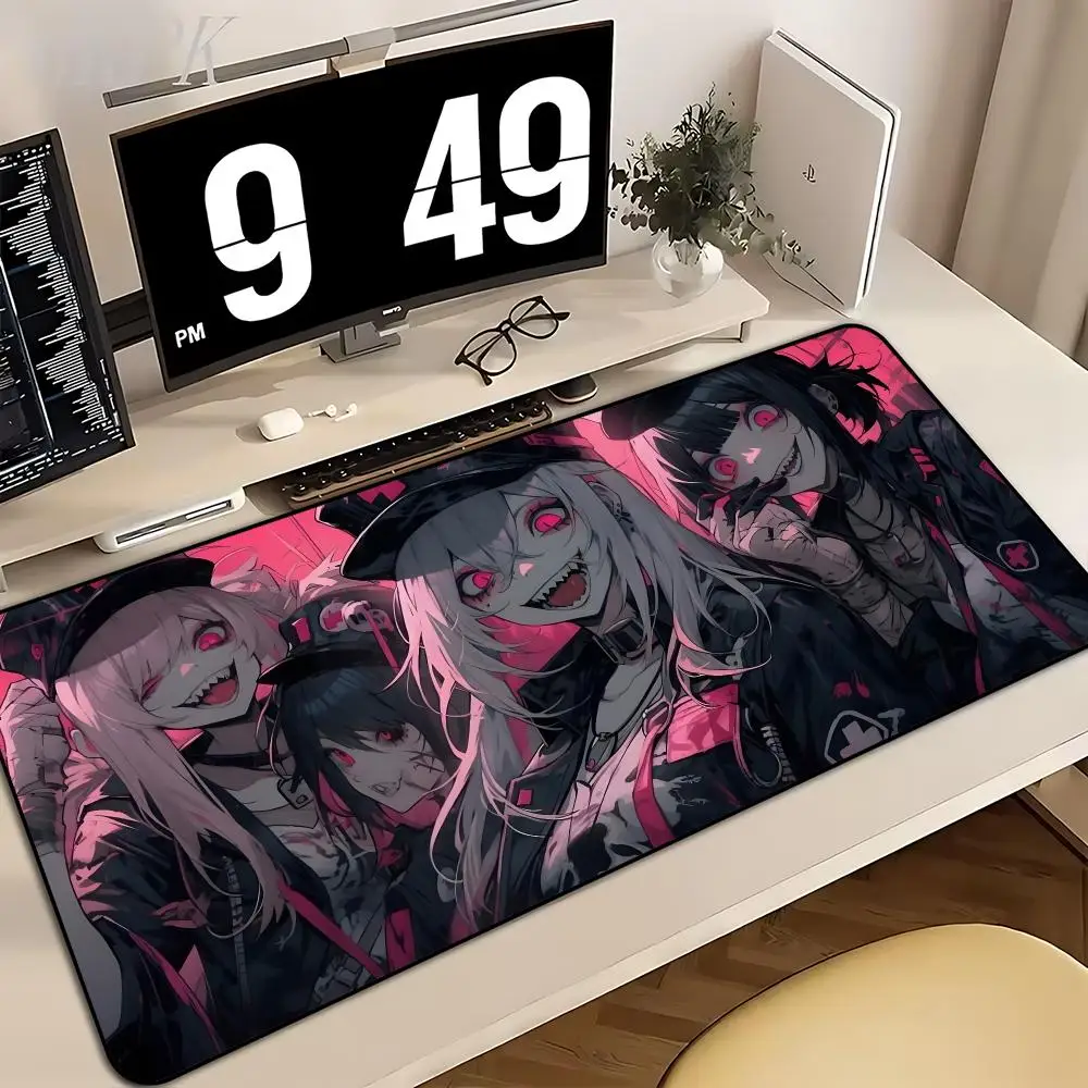 Modern Pink Dark Anime Girls Mouse Pad Large Extended Gaming Desk Mat Non-slip Rubber Base Stitched Edges Japanese Art Pad