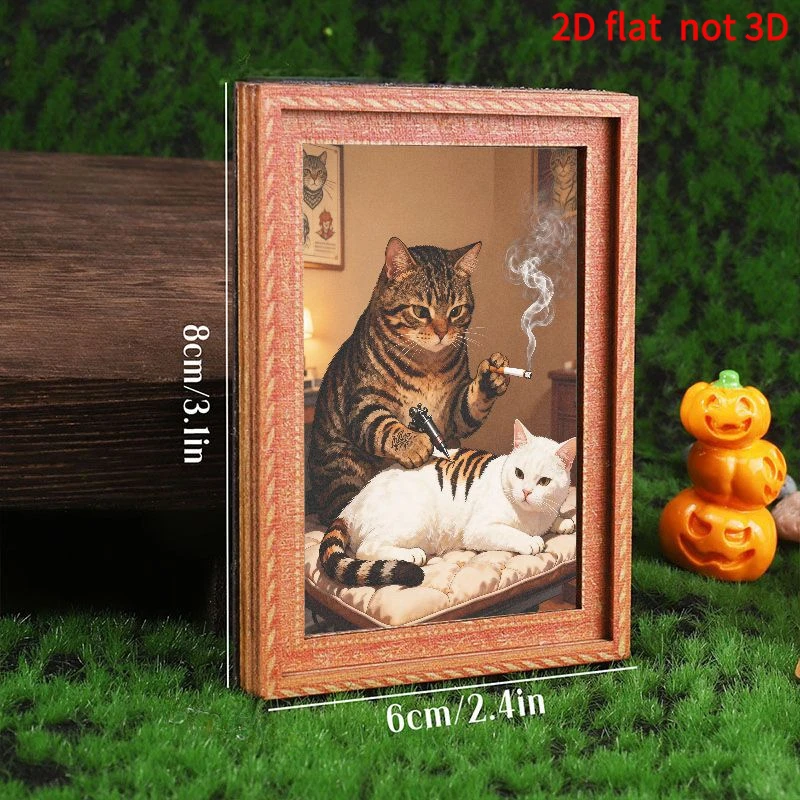 Lustiger Tattoo-Katzen-Kühlschrankmagnet, Vintage gerahmter Meme-Kunst-Magnetaufkleber für Küchenkühlschrank und Heimdekoration – Detail 2