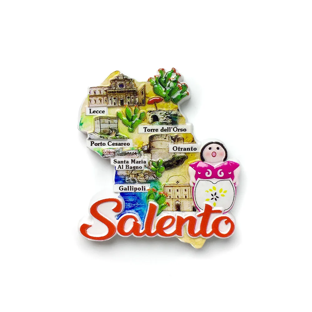 

Salento Italy Map Resin Fridge Magnet - 3D Stereoscopic fridge Magnet - Showcasing Lecce, Torre del Osso, Poticasareo
