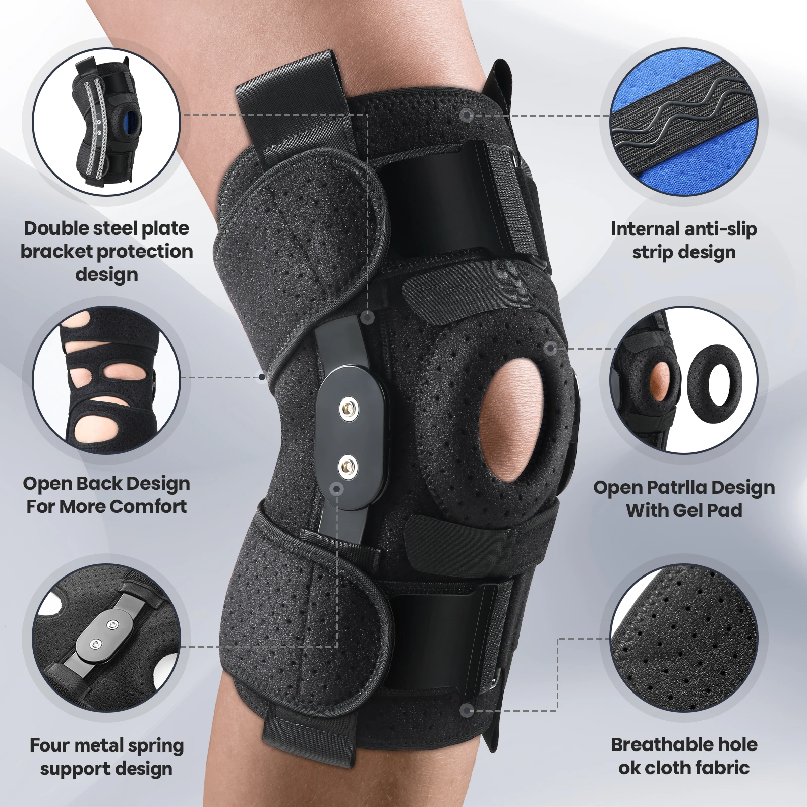 Knee Brace with Side Stabilizers & Patella Gel Pads Knee Pain for Men Women Meniscus Tear  Acl Mcl Injury Recovery