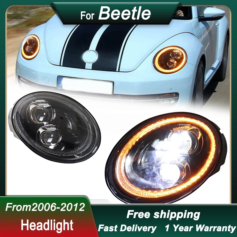 Faros delanteros de estilo de coche para VW Beetle 2006-2012, actualización a nuevo estilo, lámpara de cabeza LED completa, conjunto de luz delantera DRL