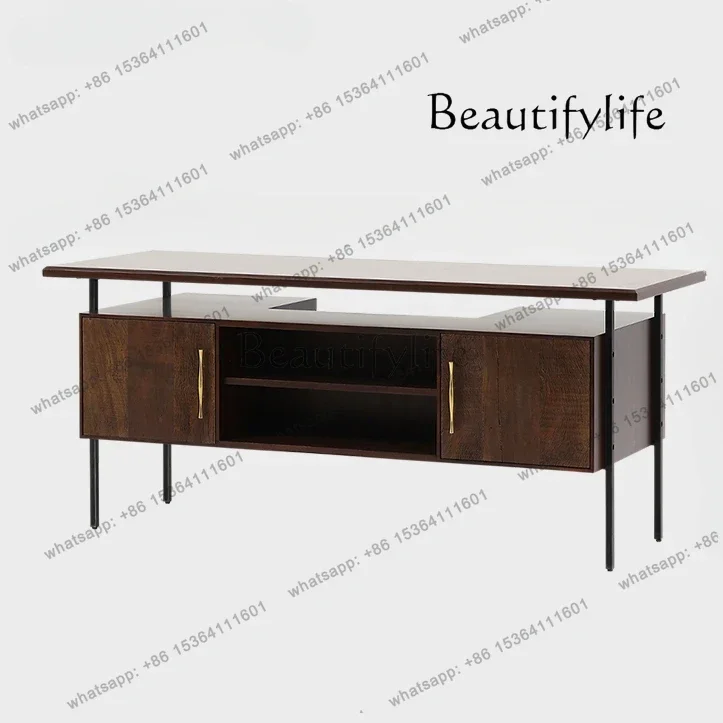 

wood furniture Lauren two-sided office desk workbench Medieval solid wood desk retro imported solid