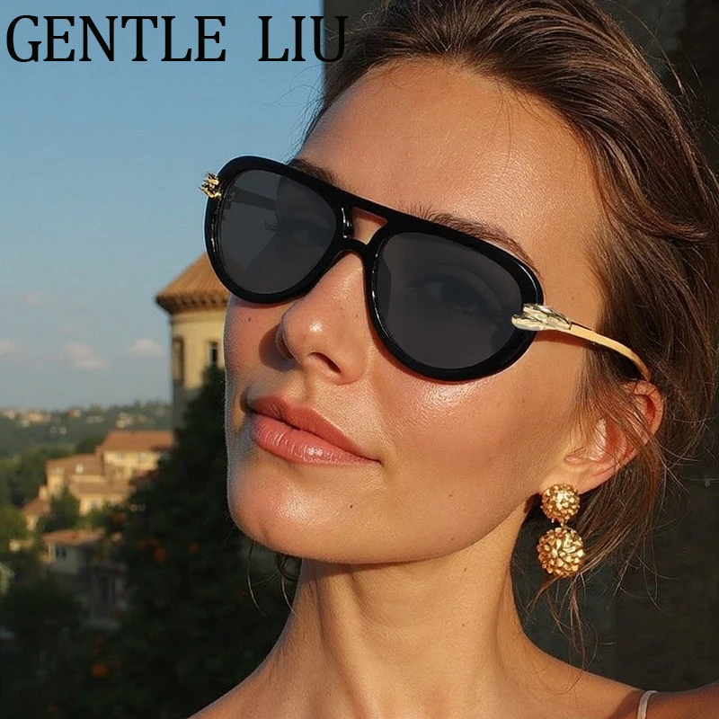 

Oval Pilot Sunglasses Women 2025 Luxury Brand Vintage Square Double Beam Metal Frame Sun Glasses For Lady Outdoor Eyewear UV400