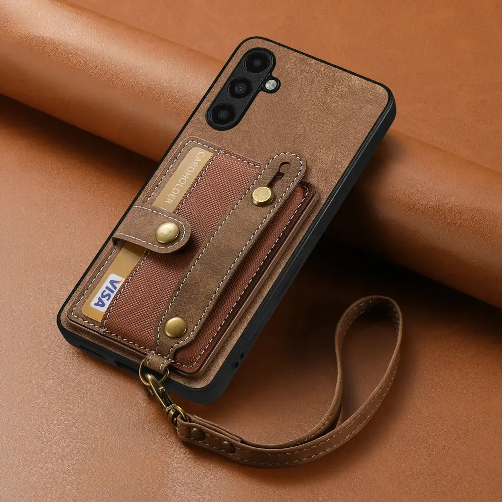 A06 A16 A35 A55 5G 2024 Luxury Case Wristband Leather Card Coque for Samsung Galaxy A15 A 35 55 A05S A 05 15 16 06 4G Back Cover image 6