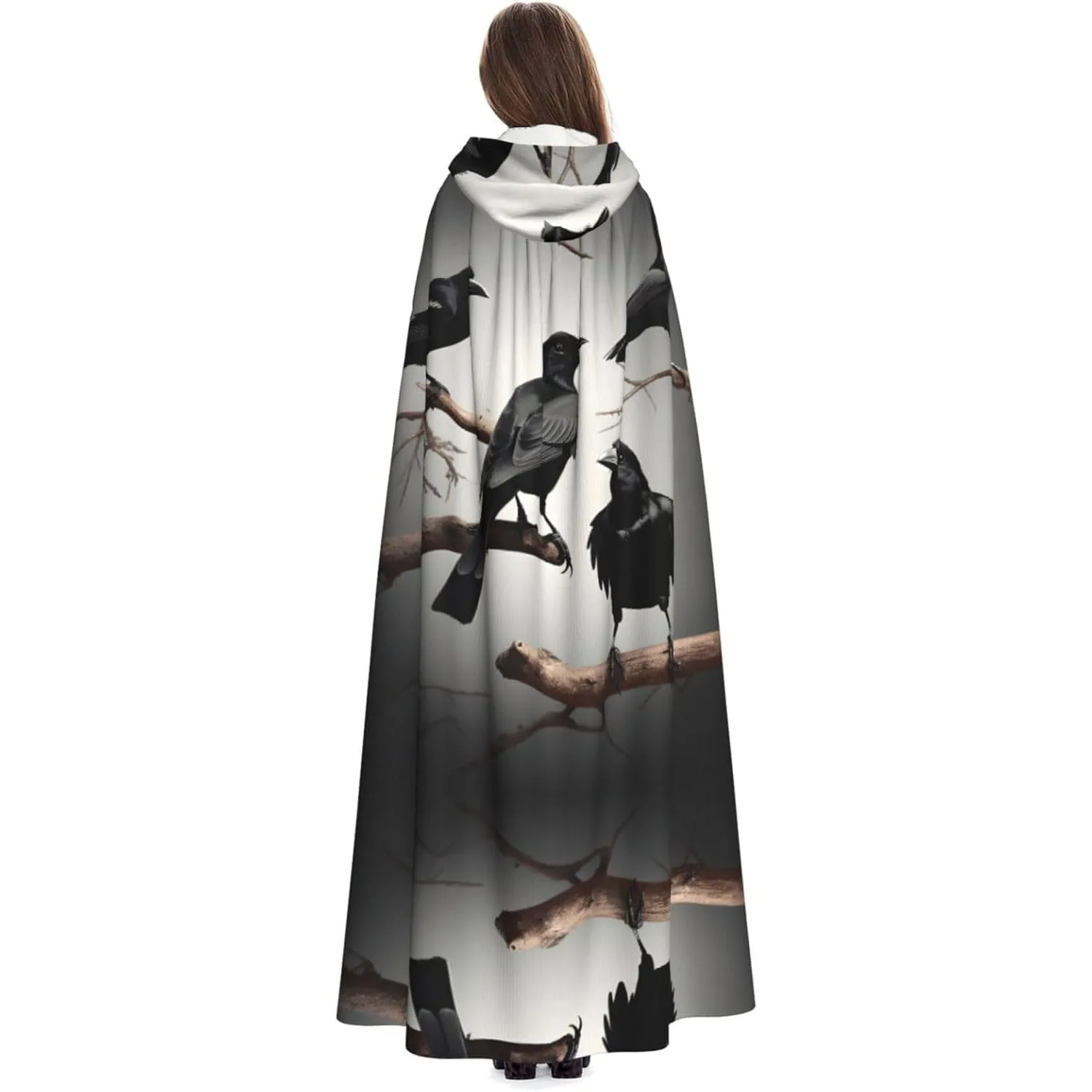 

Черная ворона, птицы на ветке, накидка с капюшоном для взрослых, карнавальная праздничная накидка, халат для косплея, костюм для вечеринки, готический карнавал