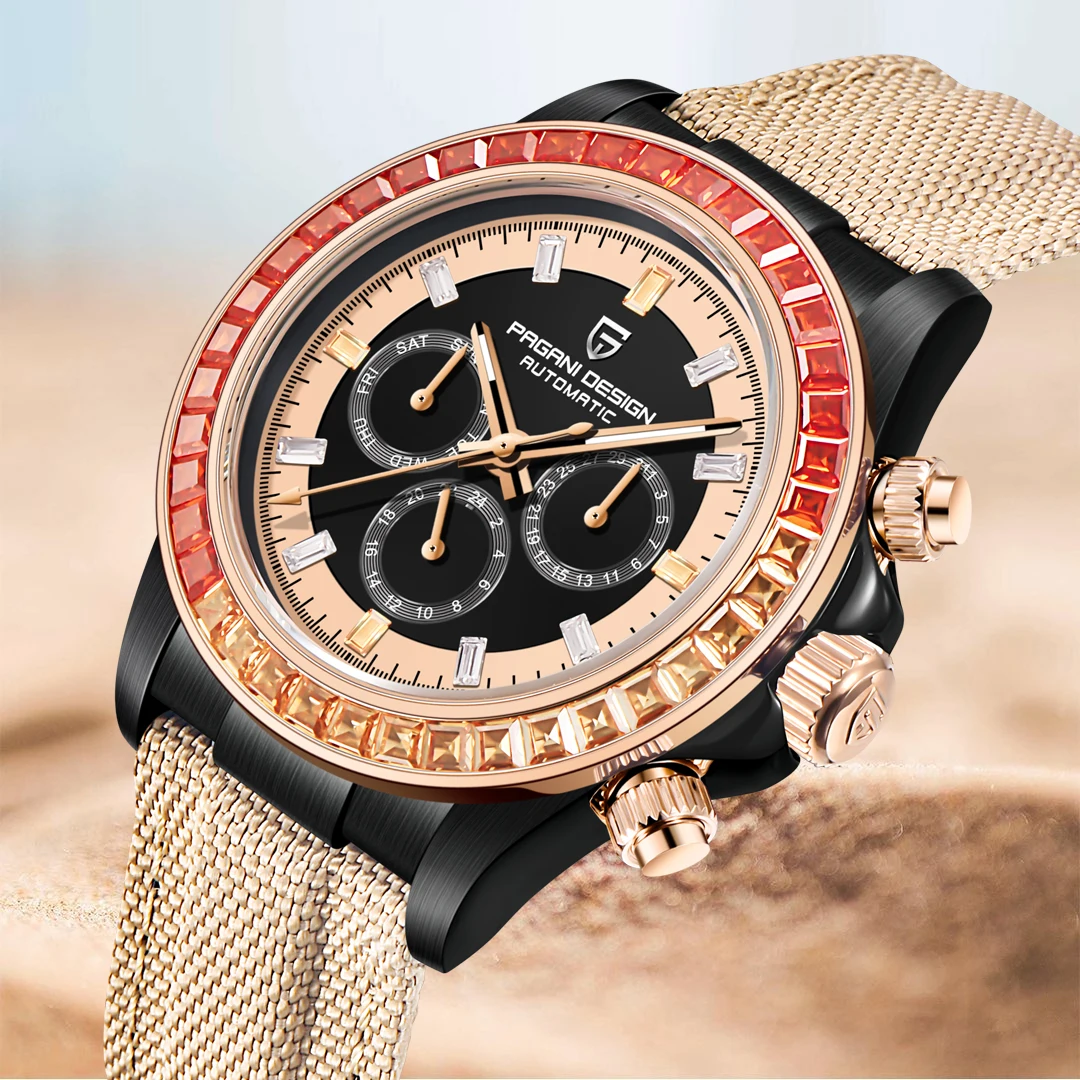 PAGANI DESIGN Neue 40-mm-Herrenuhr mit Regenbogenkreis, multifunktionale Automatikuhr für Herren, luxuriöses Saphirglas, wasserdicht