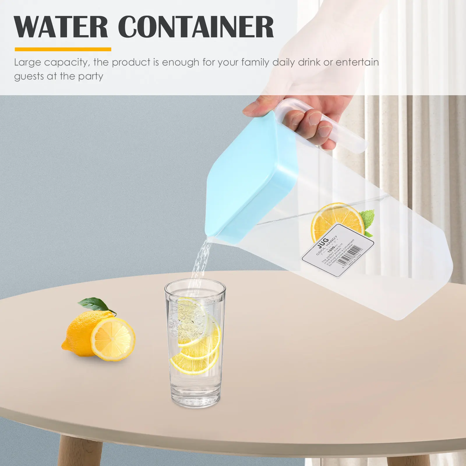 Jarra de Agua de Plástico de Gran Capacidad para Agua Fría, Cerveza, Té Helado, Bebidas Caseras, Leche, Té de Flores, Diseño Portátil con Asa, Fácil de Usar