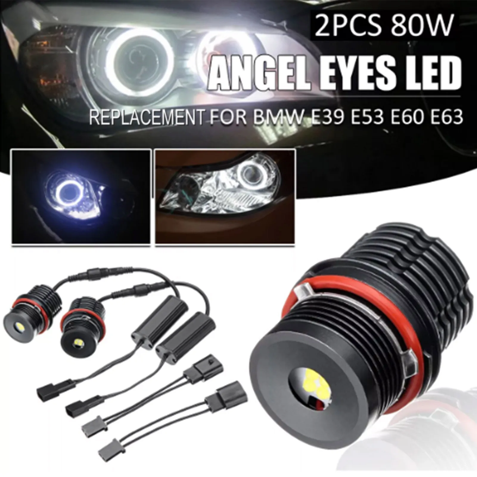 High Power White 6500K 40W/pcs LED Angel Eyes Halo Ring Marker Light Bulb Replacement for BMW E39 E53 E60 E63