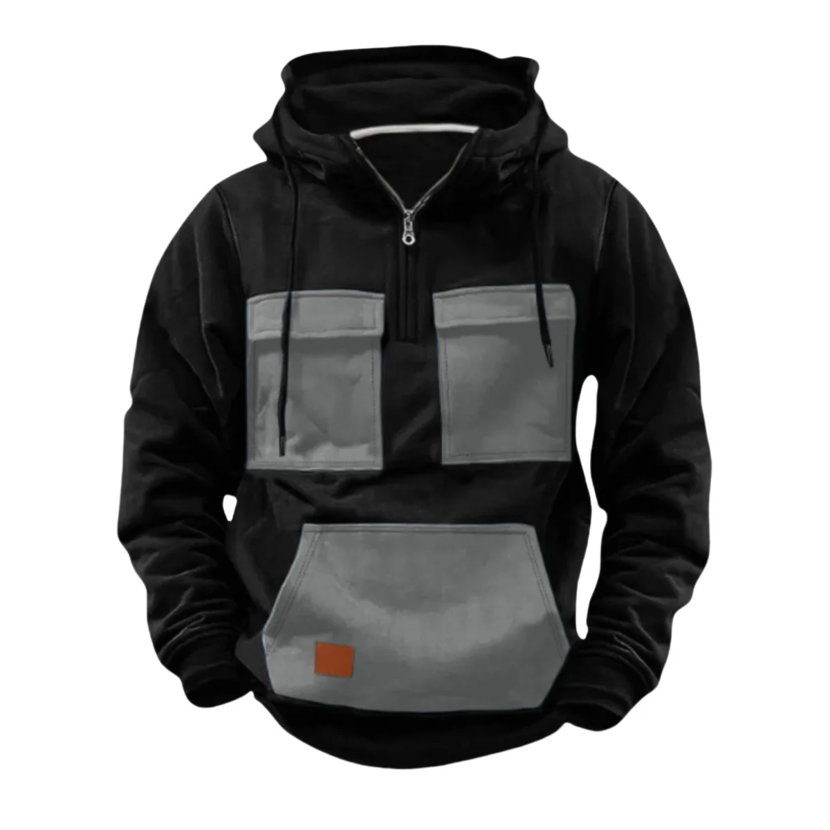 Men's Casual Hip-Hop Style Spring/Summer Half-Zip Hooded Sweatshirt Multiple Pockets Street Fashion Sweatshirt
