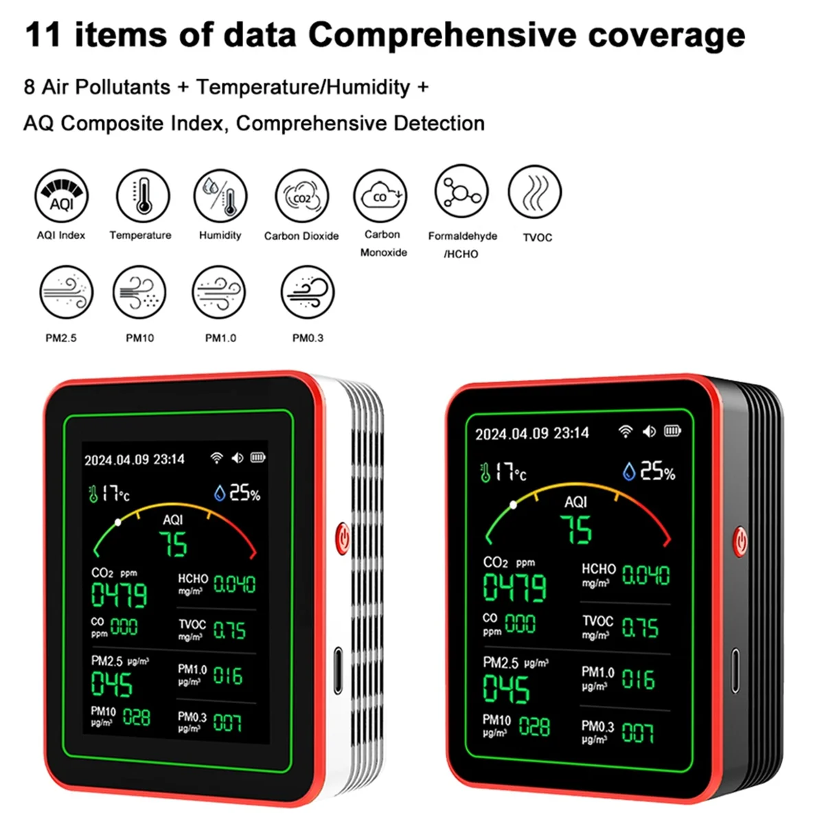 ABKO-Air Quality Monitor 15 in 1 Smart Air Quality Tester with PM CO 2 CO TVOC HCHO Temperature&Humidity Display EU Plug B