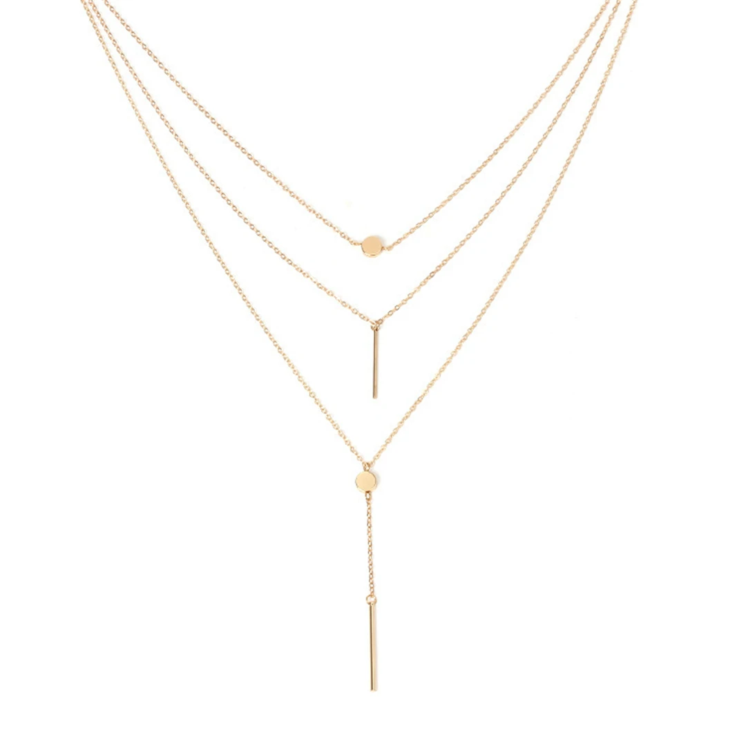 Fashion Collarbone Chain Short Necklace Pendant Sweater Chain Women\'s Crystal Small Round Dot Multi-layer Neckchain Jewelry