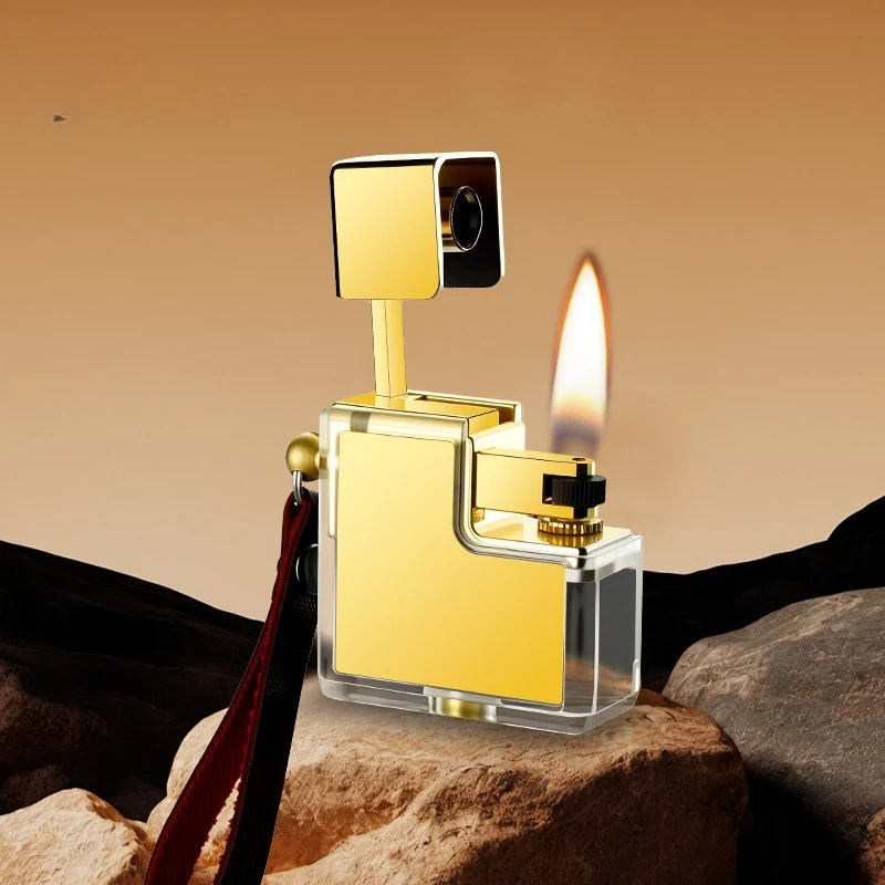 

Transparent Square Flint Lighter Visible Oil Tank Grinding Wheel Ignition Durable Mini Portable Pendant Smoking Accessories Gift