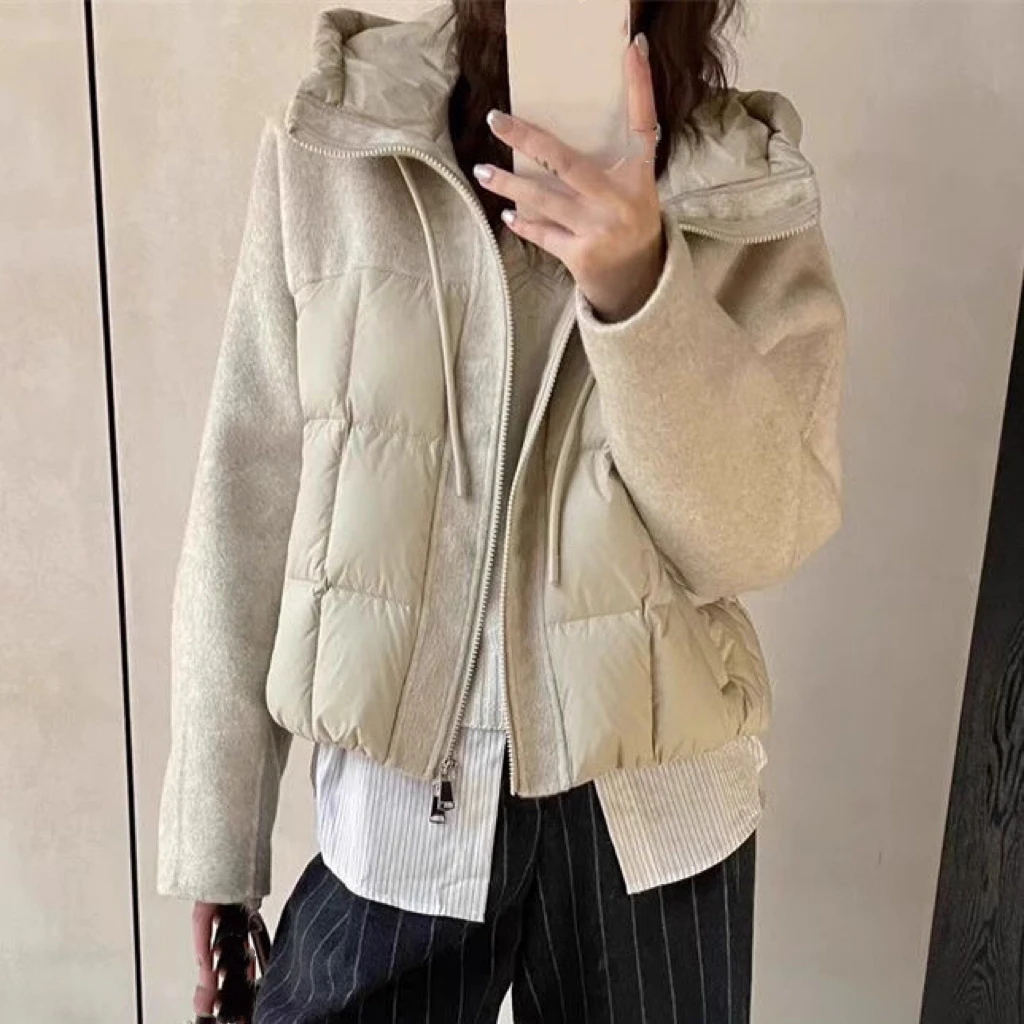 

Y2k модные высококачественные шерстяные лоскутные куртки с капюшоном зимнее ленивое утолщенное теплое пальто женские 2000-х годов новые универсальные повседневные топы