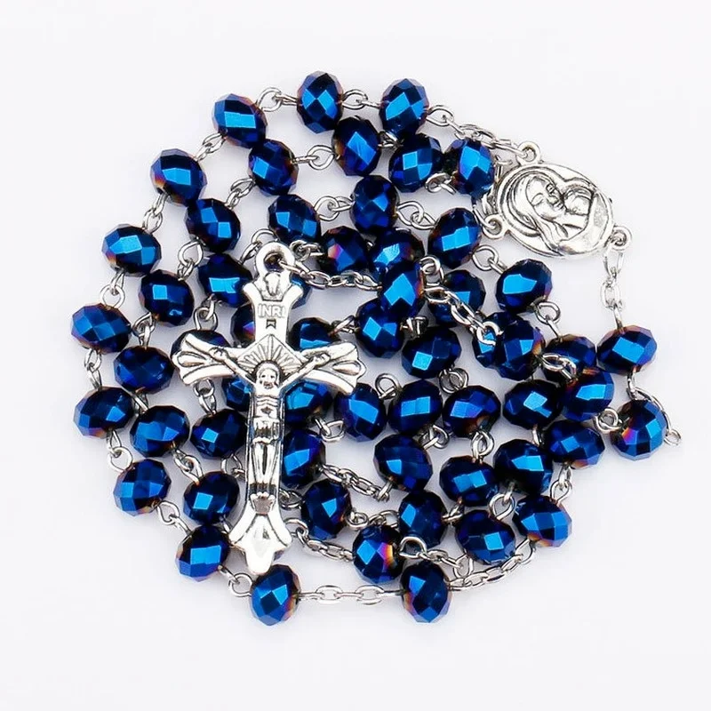 Rosary Beads Car Hanging with Jesus Crucifix Catholic Prayer Gifts Cross Rosary for Men Womens Car Assessoires Interior