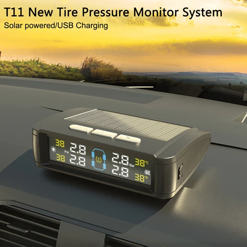 Imagen 2 del producto Sistema de monitoreo de presión de neumáticos, sistemas de alarma de seguridad automática, Monitor de temperatura de neumáticos alimentado por energía Solar/USB, TPMS para coche, 4 sensores