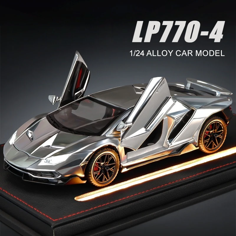 

1:24 Lamborghini LP770-4 Electroplating Version Alloy Supercar Model Ornament Toy Sound Light Car Model Kids Toy Gifts