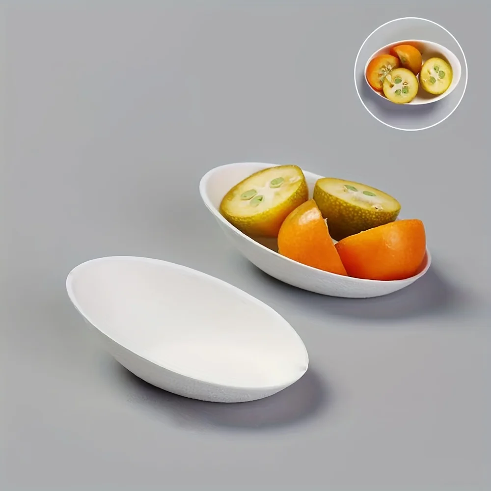 50Pcs Disposable Egg-Shaped Sugarcane Pulp Small Bowls, Commercial Dipping Sauce Dishes, 3inch Pieces, Suitable for Weddings, Parties, Birthday Parties, Outdoor Camping, Barbecues