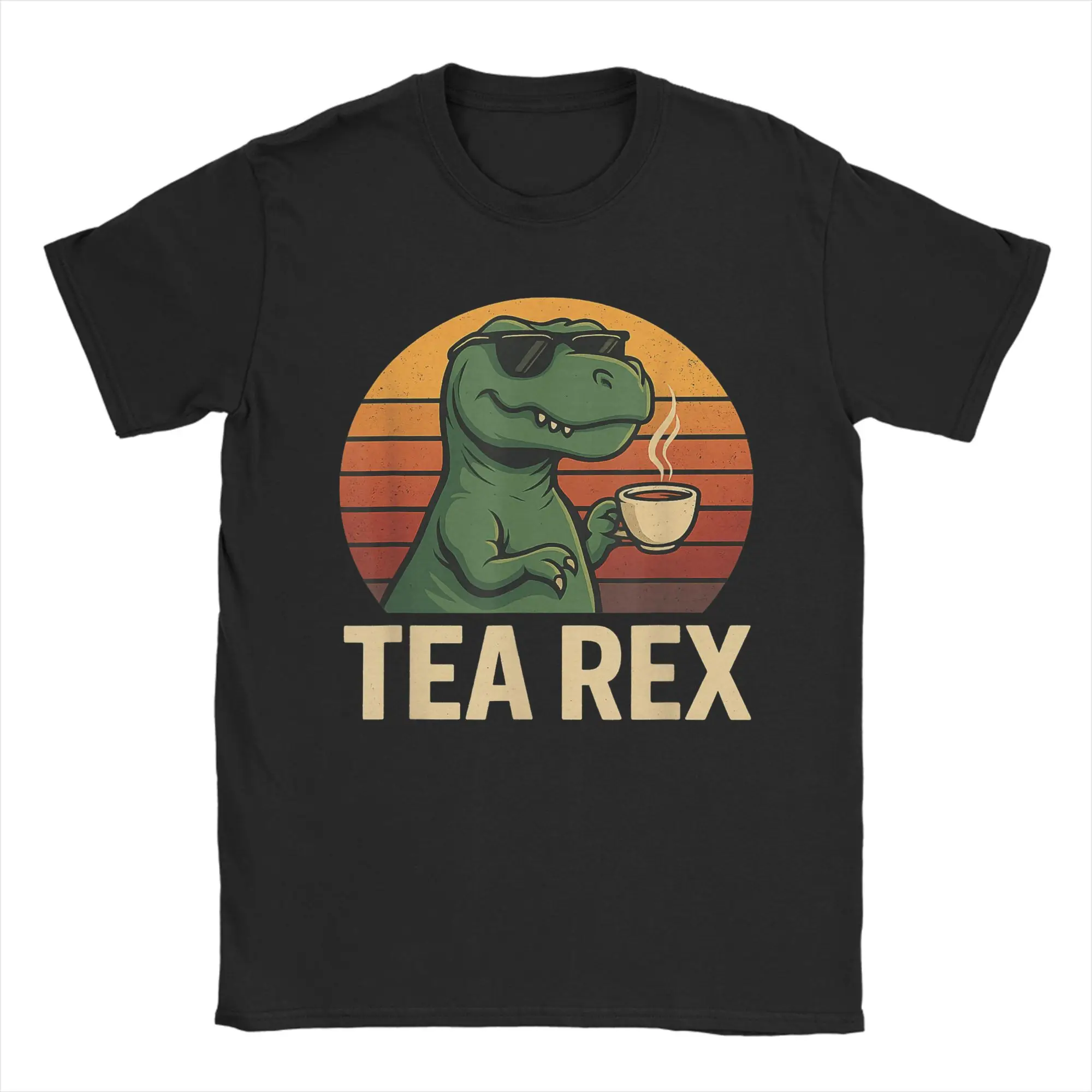 

Мужские футболки с забавными динозаврами Tea Rex, хлопковая одежда, забавная футболка с короткими рукавами и круглым воротником, футболка больших размеров