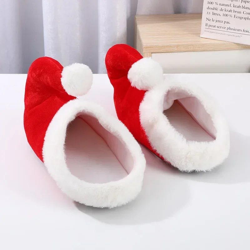 Christmas Santa Claus Elf Slippers Red Plush Cotton Indoor Footwear Warm Cozy Winter Holiday Home Use for Women Men Unisex