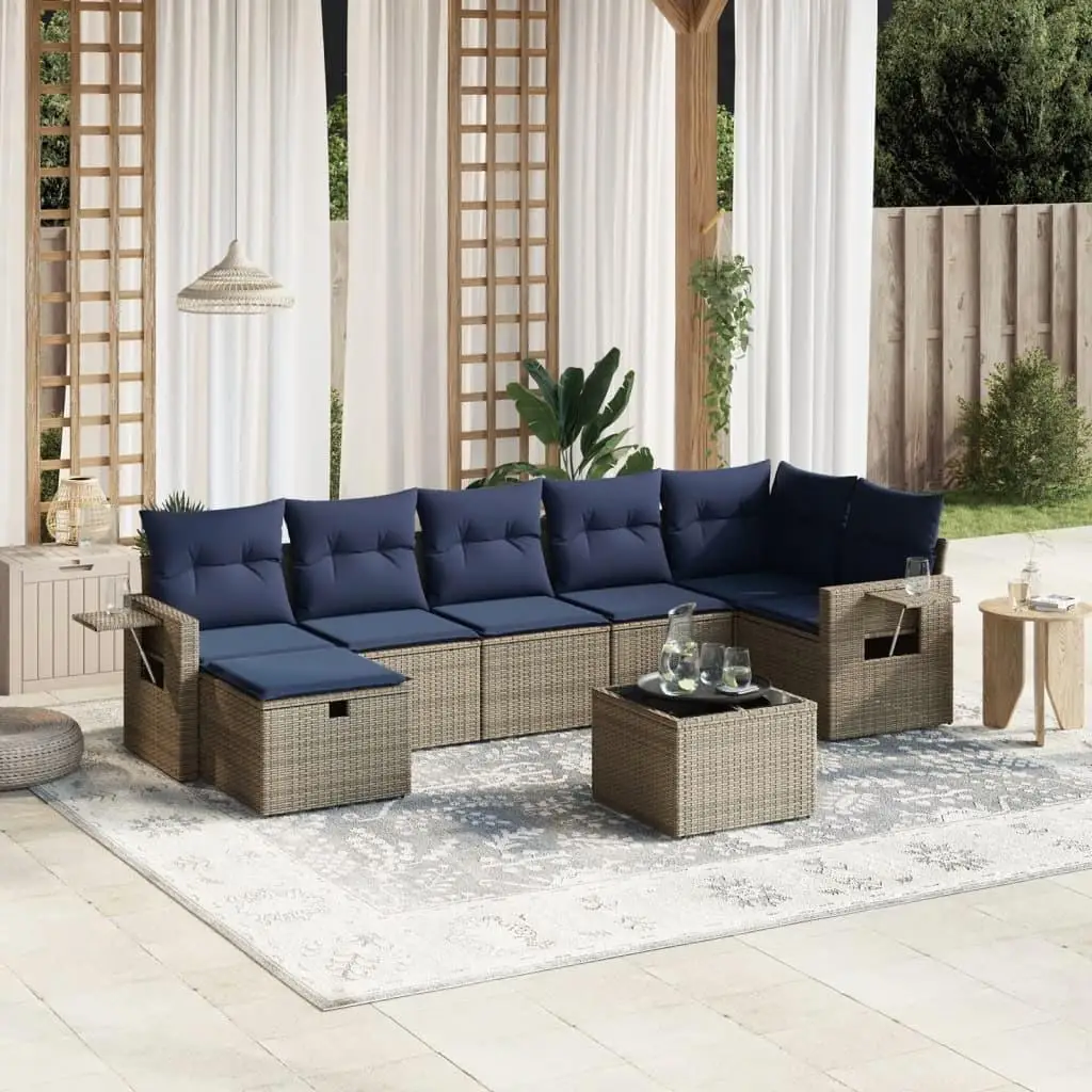 

8 Piece Outdoor Patio Sofa Set with Gray Cushions Rattan Furniture Sectional Garden Couch