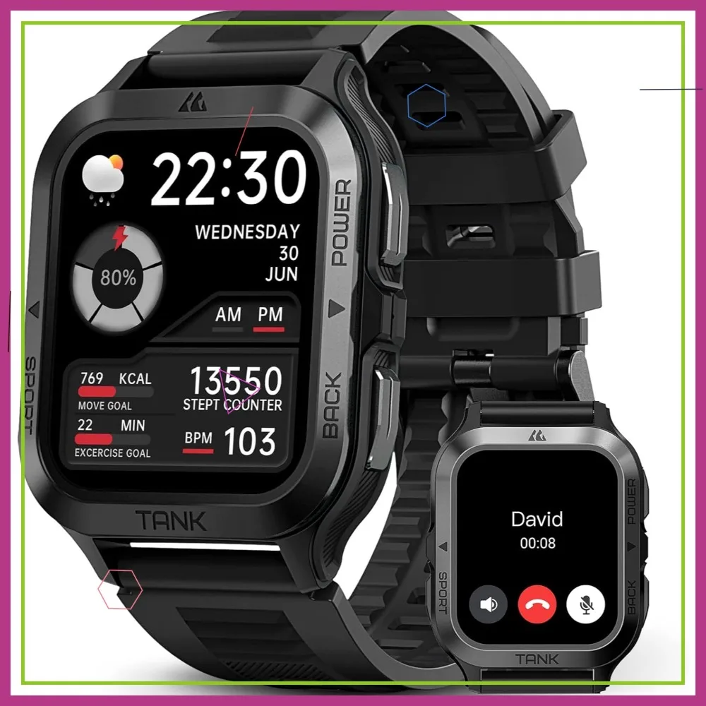 

Military Smart Watch 1.85" HD Display, 50M Waterproof, 60 Days Battery, Bluetooth Call, AI Voice, Fitness Tracker for Men