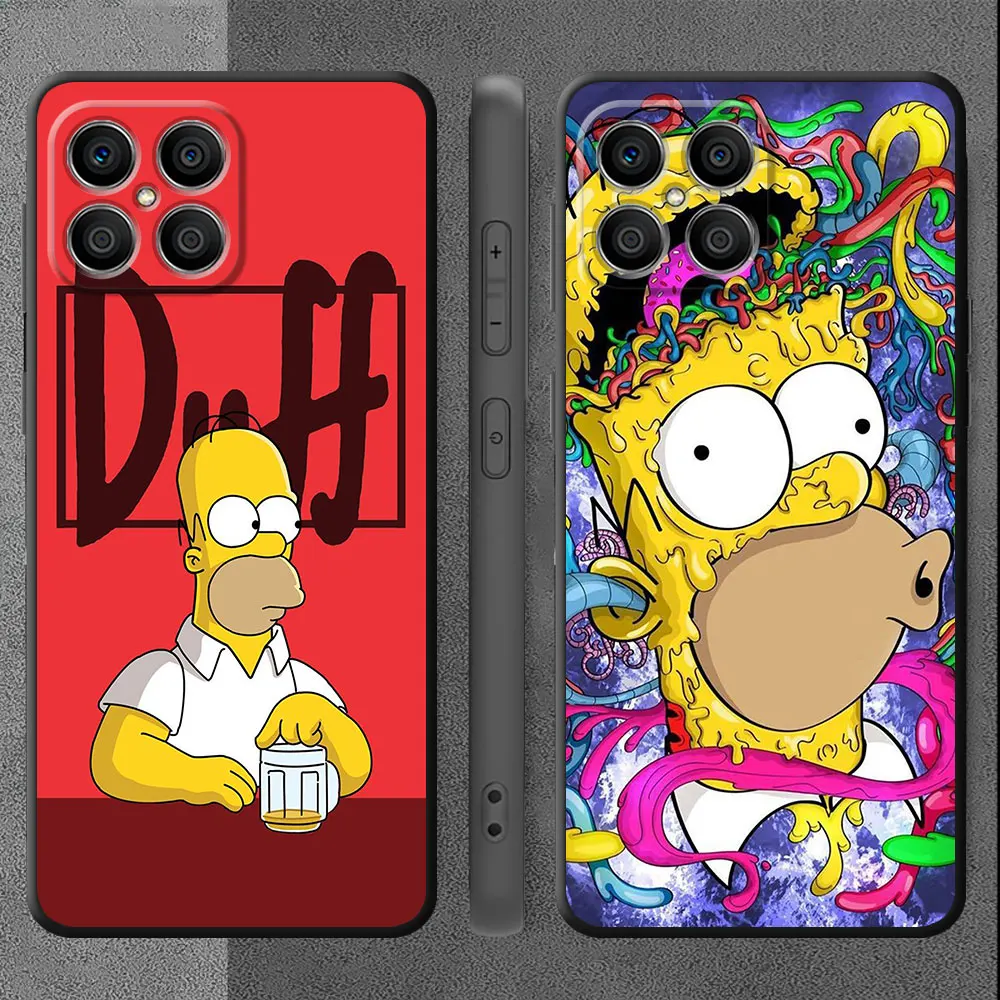 Case For Huawei Honor 90 Lite X8 X8a X9A 70 8X X7 P30 Pro P40 P20 P Smart Z X6 Magic5 Black Phone Cover TPU Funny Homer Simpson