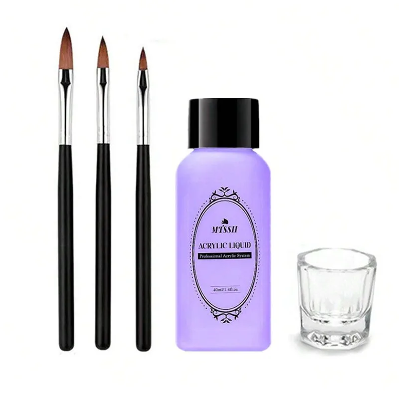 Juego de herramientas líquidas de cristal, monomero líquido acrílico de 40ml con pinceles para tallar uñas, vaso de vidrio para extensión de uñas acrílicas, 3/5 Uds.