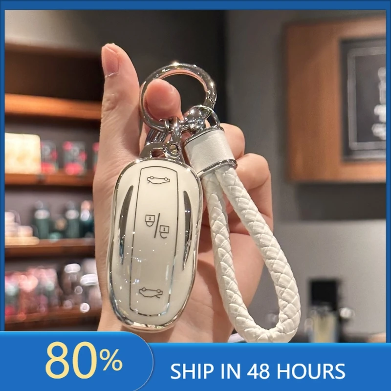 

Автомобильные наклейки, чехол для ключей из ТПУ с ремешком для ключей для Tesla Model X, защита для удаленного смарт-ключа