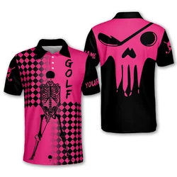 Vendita calda Mens Golf Polo nero e rosa Golf Skull maniche corte Polo moda donna Streetwear Y2k Cool risvolto Polo T-Shirt