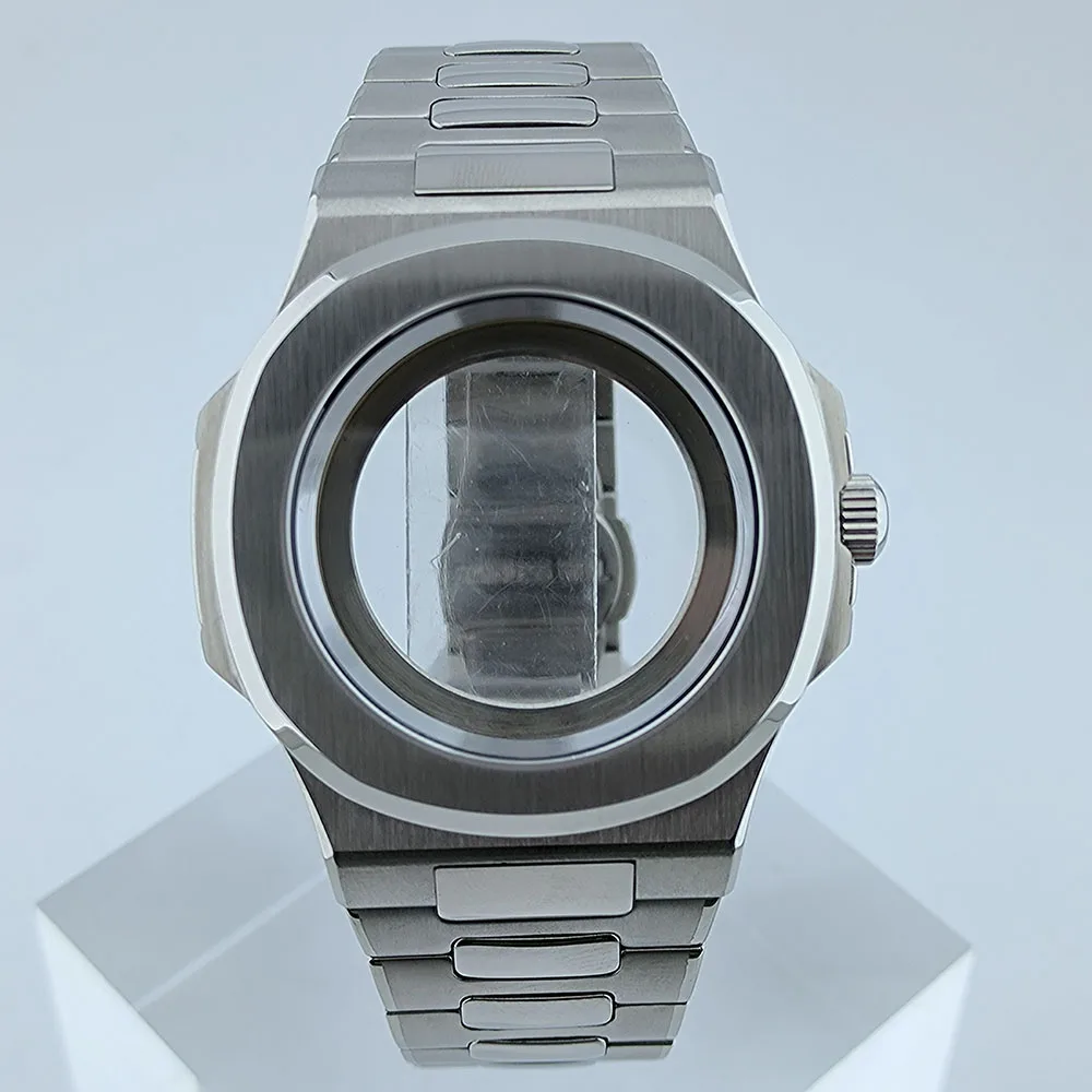 Siver caso 40mm caixa de relógio peças pulseira para nau modificado ajuste nh35 nh38 movimento vidro cristal safira