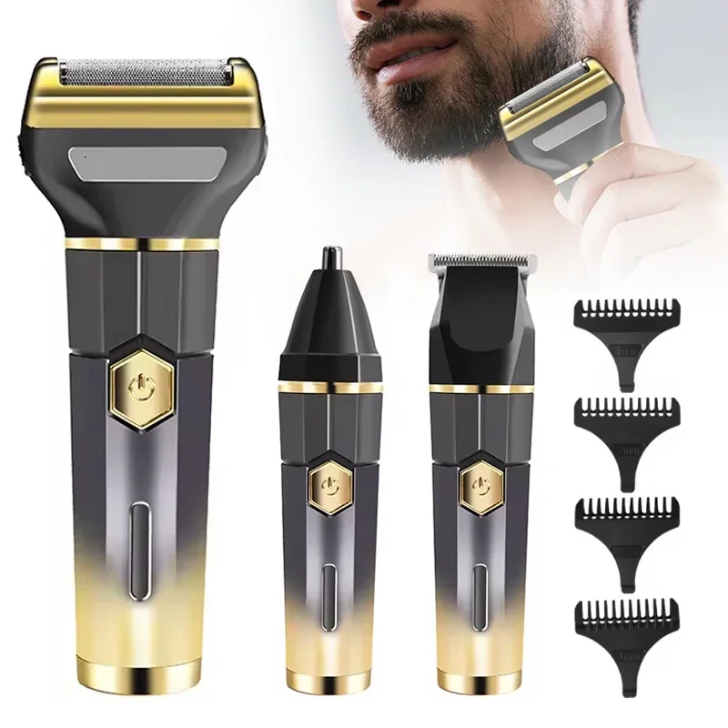 3 in 1 Electric Body Groomer Beard Trimmer ผู้ชายผมจมูก Trimmer มีดโกนหนวดไฟฟ้าแบบชาร์จไฟได้สําหรับ Body, Private Parts, เครา