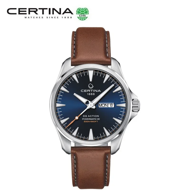 Certina série de energia cinética relógio mecânico automático masculino ponteiro luminoso marca luxo relógios masculinos simples cinto presente.