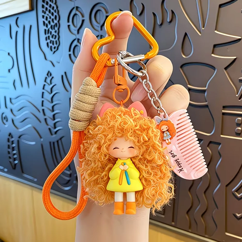 1 Stück Großer Welliger Haar-Mädchen-Anhänger, Cartoon-Stil, Coole Krauses-Haar-Mädchen-Schlüsselanhänger, Taschendekoration für Frauen, Kleines Geschenk, Autoschlüssel-Dekoration, Anhänger-Zubehör – Detail 3