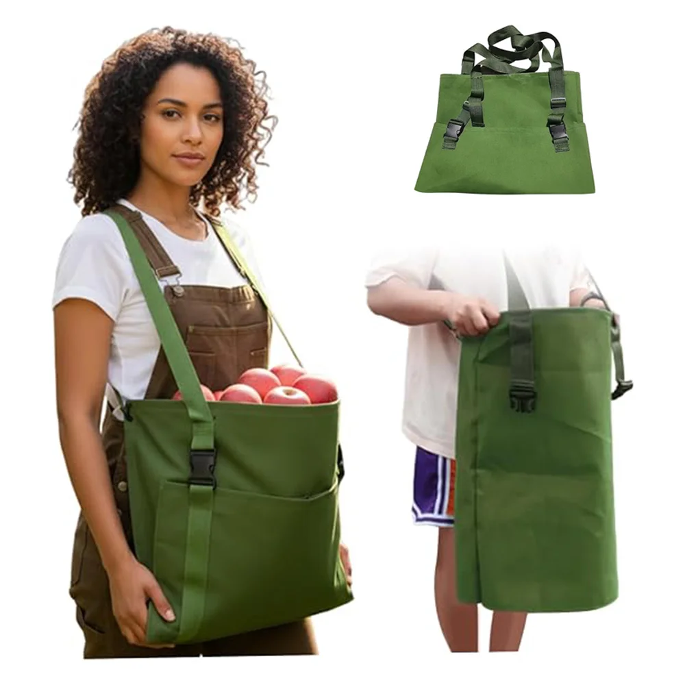 25cm Canvas Fruit Picking Bag  With Shoulder Strap, Large Capacity Gardening Harvest Apron For Orchard Workers Harvest Tool
