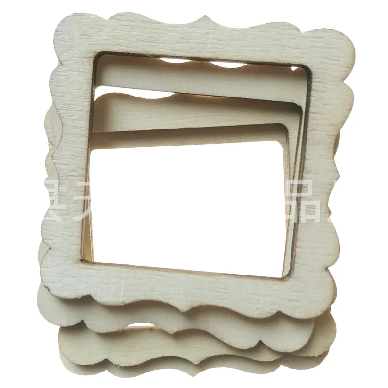 10PCS Wooden Photo Frame Classic Retro Wood Frame Mini Vintage Rustic DIY Frame Craft Laser Cut Scrapbooking Square Oval Shape