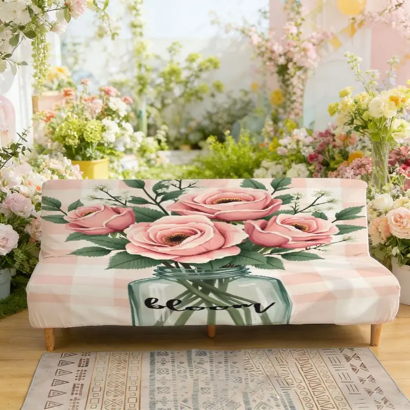 

Эластичный диван-кровать без подлокотников, чехол для дивана в стиле ретро, розовая роза и маленький цветочный узор