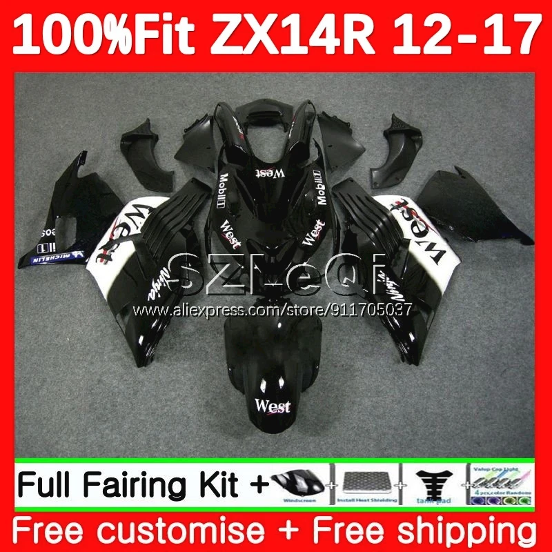 ZZR1400 For KAWASAKI NINJA ZX 14 14R ZX14R 12 13 14 15 16 17 118No.24 ZX-14R 2012 2013 2014 2015 2016 2017 Fairing Black west