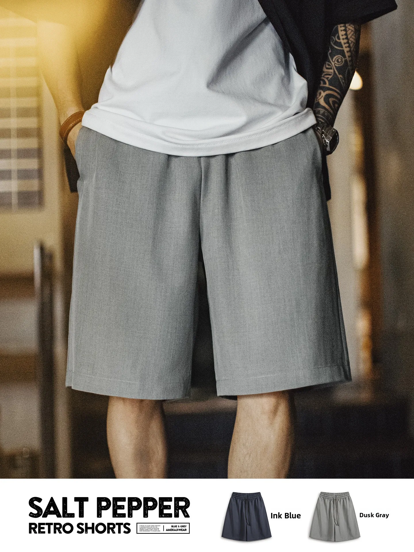

Maden American Style Short Pants Loose Fit Thin Woven Breathable Cleanfit Five-Quarter Men Summer Polyester Fiber Casual Shorts