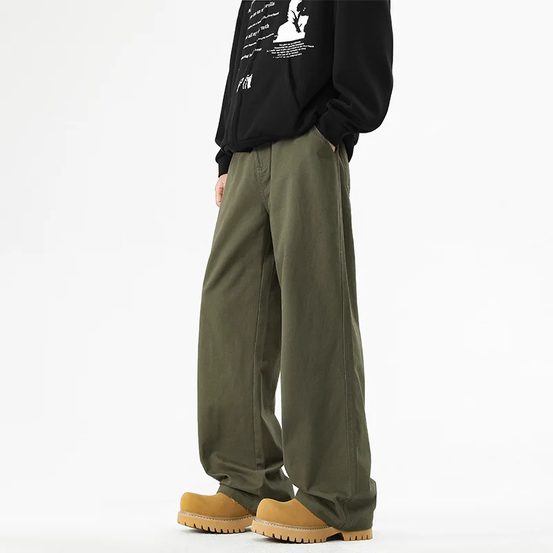 100％ Cotton Men's Baggy Straight Jeans Comfortable Soft Casual Pants Fashion Korean White Brown Denim Trousers Male Clothing