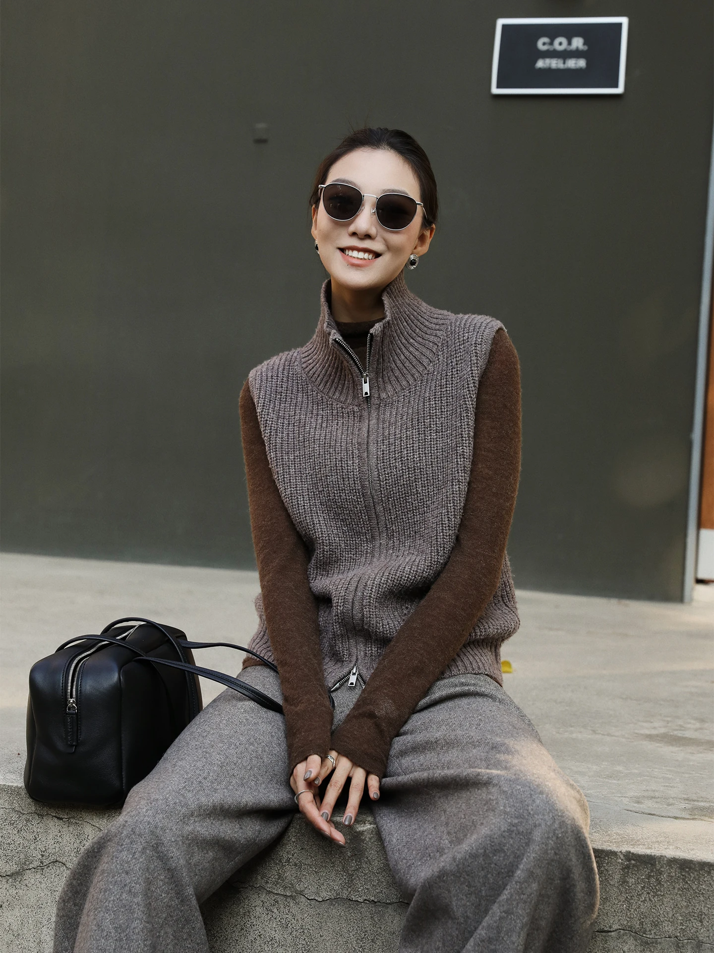 

Women's High Collar Double Zipper Loose Knitted Cardigan Vest Winter New Sle Layering Top Wool Blend Comfortable Inner Swea...