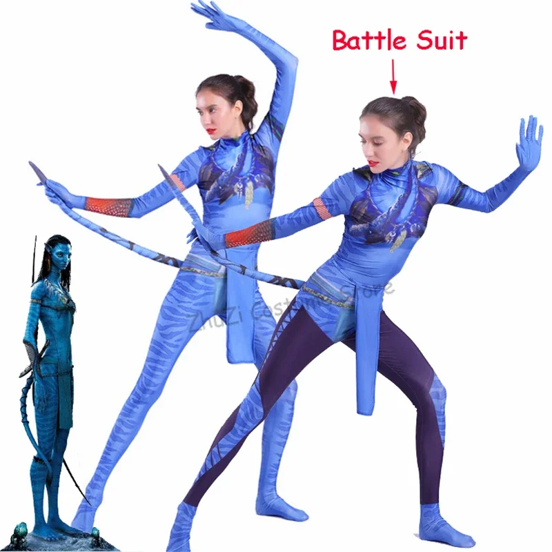 Film Avatar 2 Neytiri Costume Cosplay coda Zentai vestito Spandex battaglia tuta tuta Costume di Halloween donne adulte ragazze