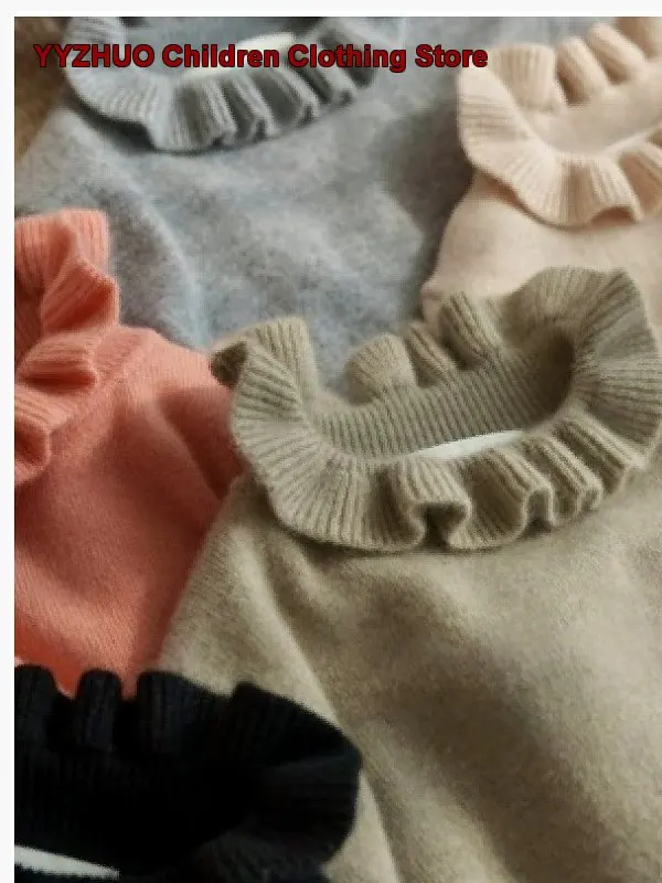 Kids Ribbed Neck Pure Cashmere Sweater Girls Newborn Knit Base Layer Top Children Autumn Winter