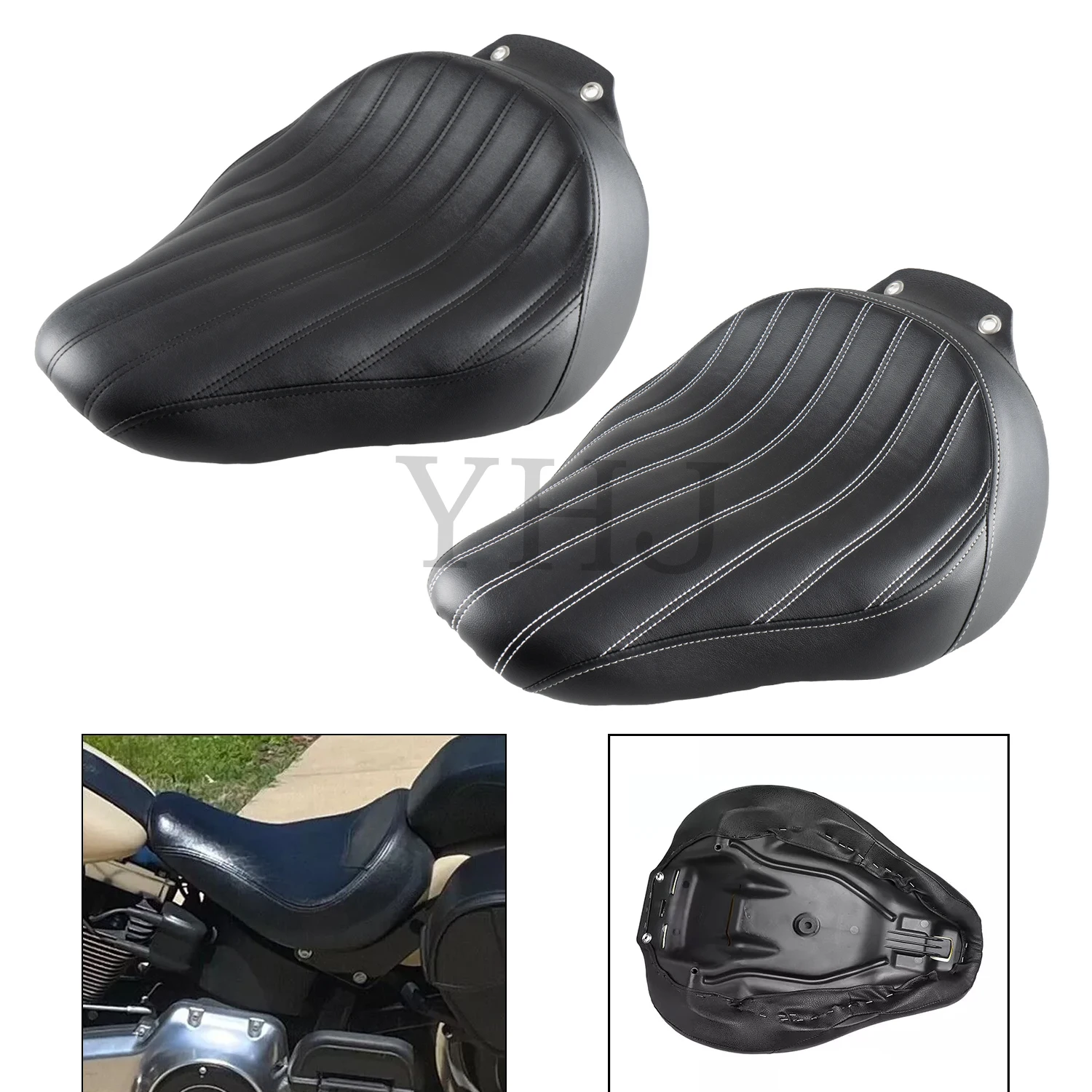 

For Harley Softail Fat Boy EFI FLSTFI Peace Office SE FLSTF 2007-2017 Motorcycle Front Driver Butt Bucket Solo Seat Black