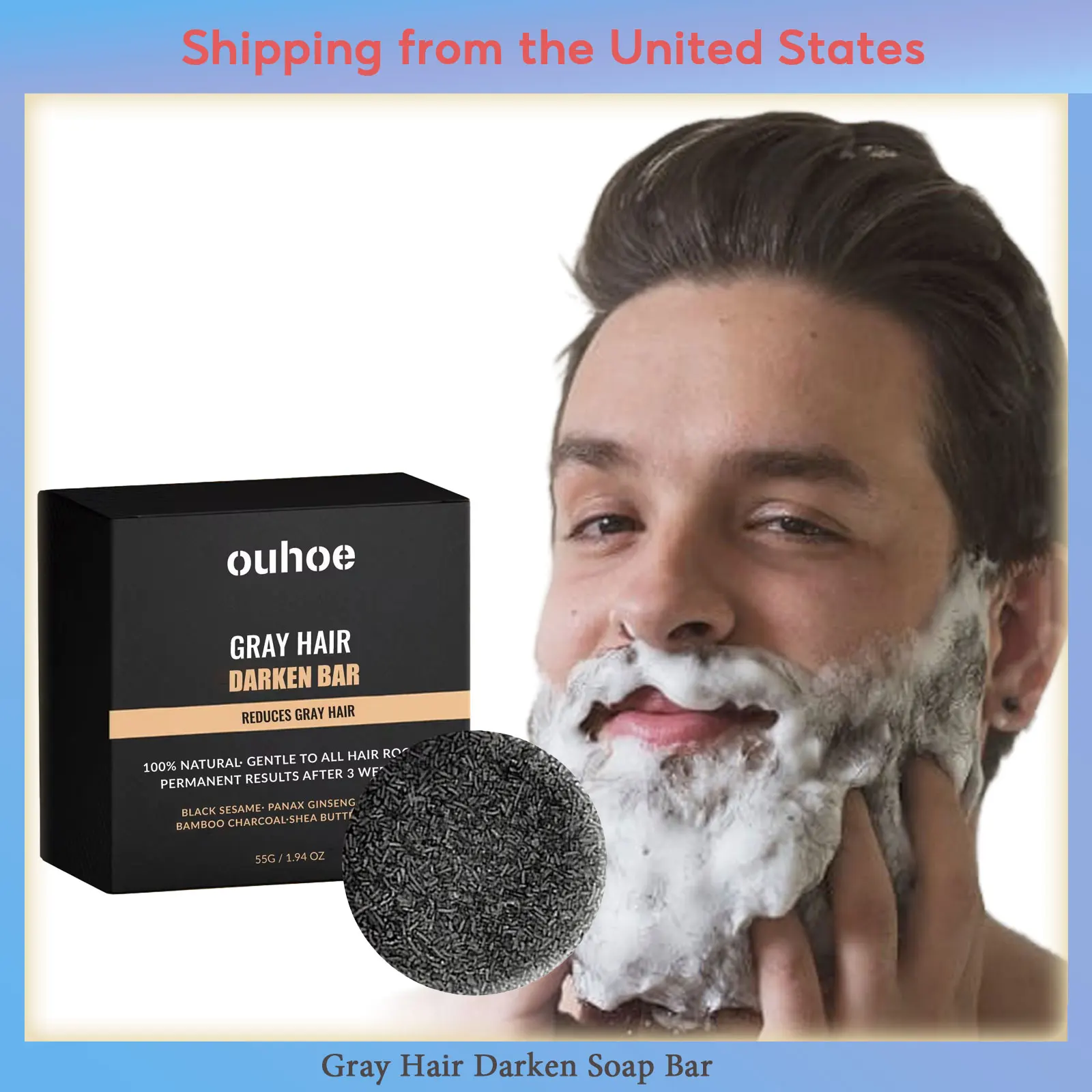 

Darkening Hair Soap Blackening Beard Eyebrows Deep Cleansing Strengthen Nourish Repairing White Grey Hair T-reatment Shampoo Bar