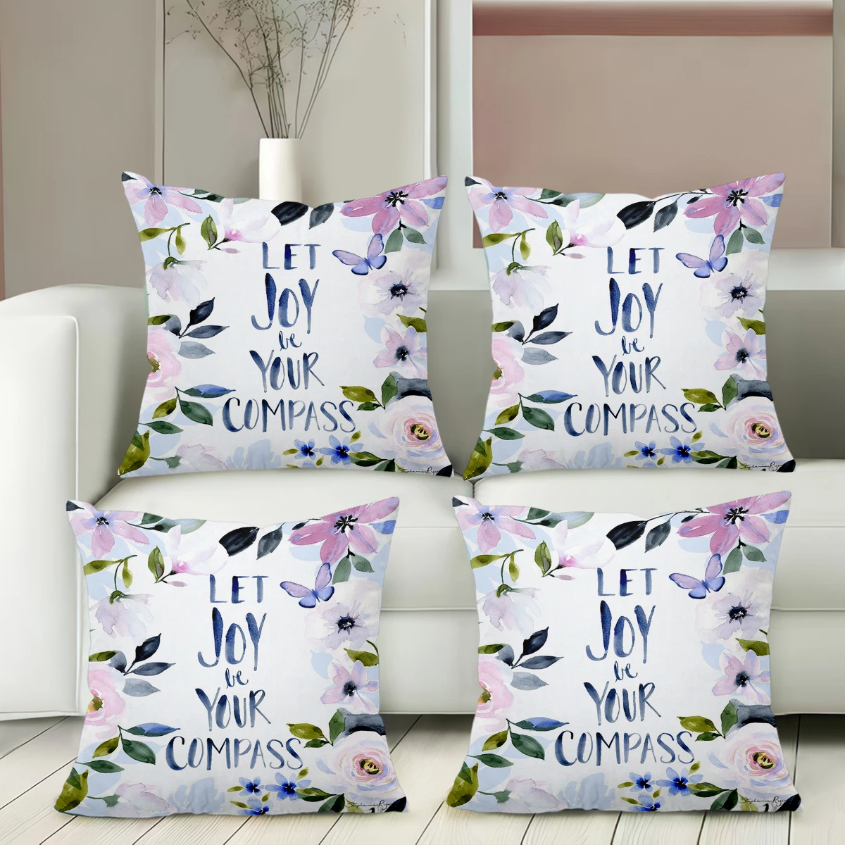 

Let Joy Be Your Compass Floral Pattern Throw Pillows Polyester pillowcase, sofa decorative cushion cov Headboard Pillow